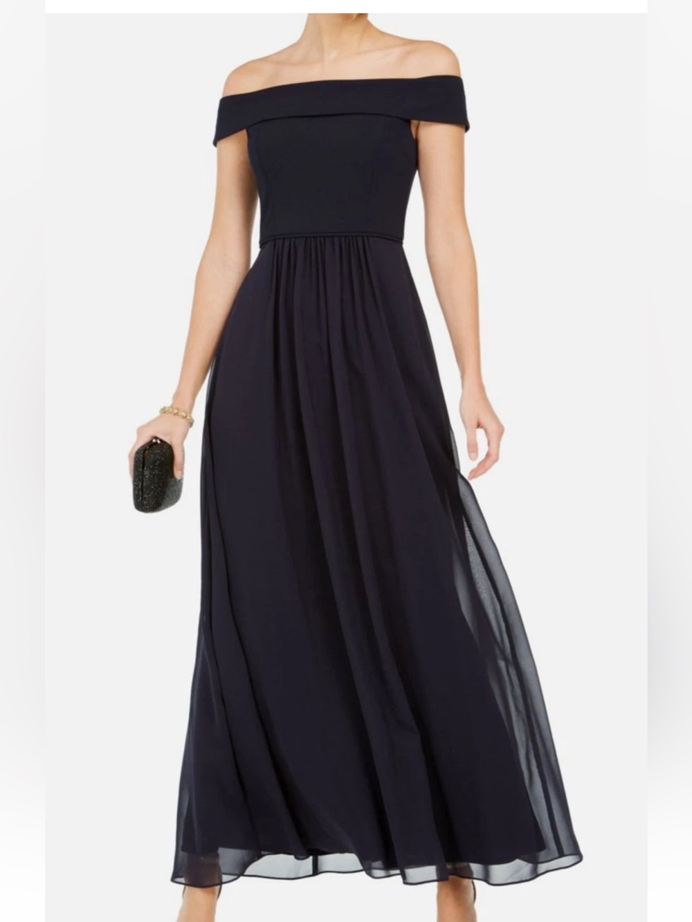 Adrianna Papell Black One-Shoulder Maxi Dress